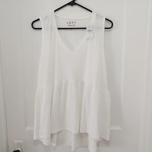 NWT LOFT Vintage Soft Sleeveless White Peplum V-Neck Tank Size Medium